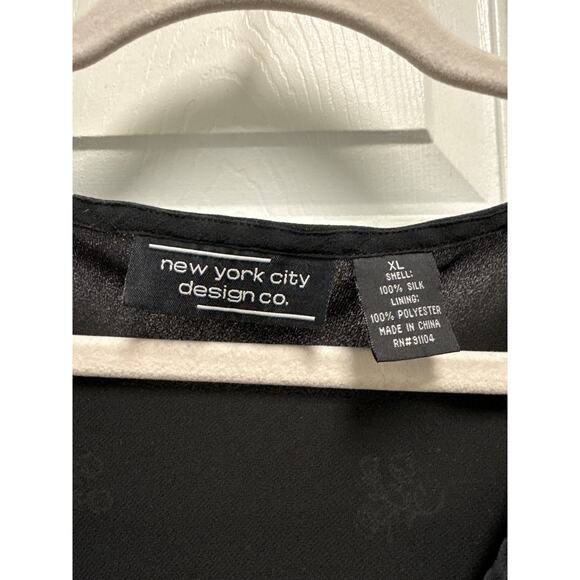 Y2K Black V Neck Floral Paisley Print Fairy Sleeves Silk Baby Doll Top Size XL - Picture 7 of 7